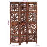 Hand Carved 3-Panel Room Divider 120X165 Cm Solid Mango Wood