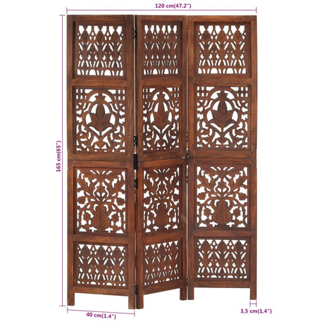 Hand Carved 3-Panel Room Divider 120X165 Cm Solid Mango Wood