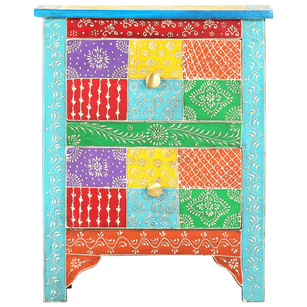Hand Painted Bedside Cabinet 40X30X50 Cm Solid Mango Wood