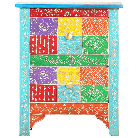 Hand Painted Bedside Cabinet 40X30X50 Cm Solid Mango Wood