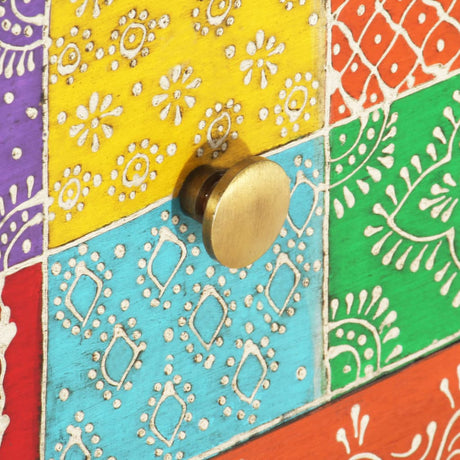 Hand Painted Bedside Cabinet 40X30X50 Cm Solid Mango Wood
