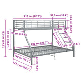 Bunk Bed Frame without Mattress Grey Metal 140x200 cm/90x200 cm