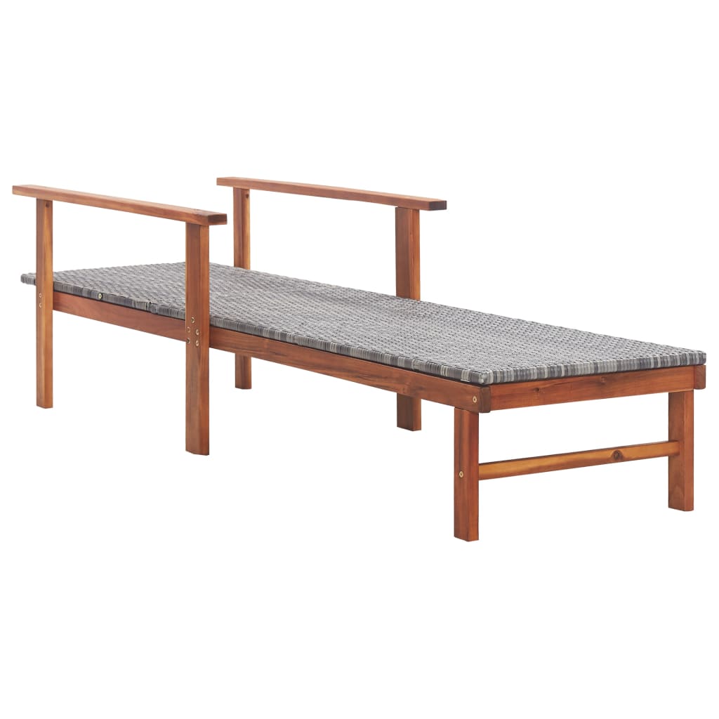 Sun Lounger Poly Rattan And Solid Acacia Wood