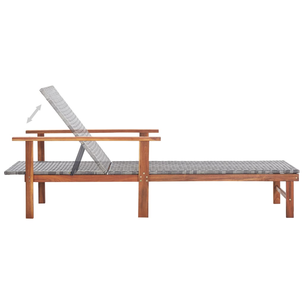 Sun Lounger Poly Rattan And Solid Acacia Wood