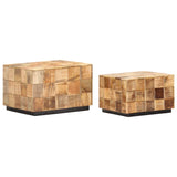 Coffee Tables 2 Pcs With Block Design Rough Mango Wood