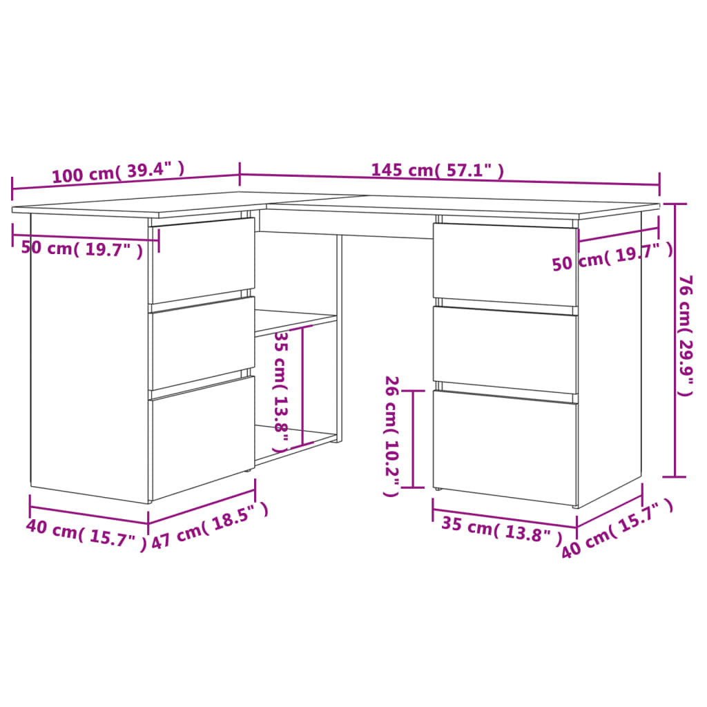 Corner Desk 145X100X76 Cm Engineered Wood