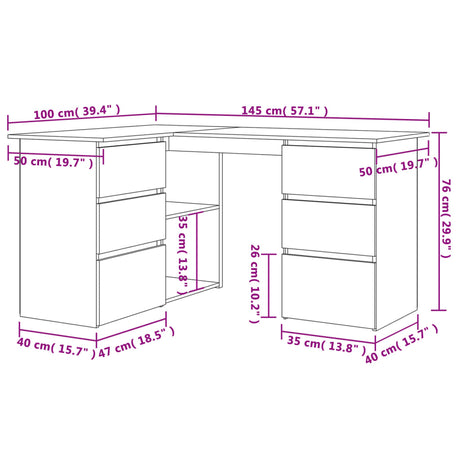 Corner Desk 145X100X76 Cm Engineered Wood