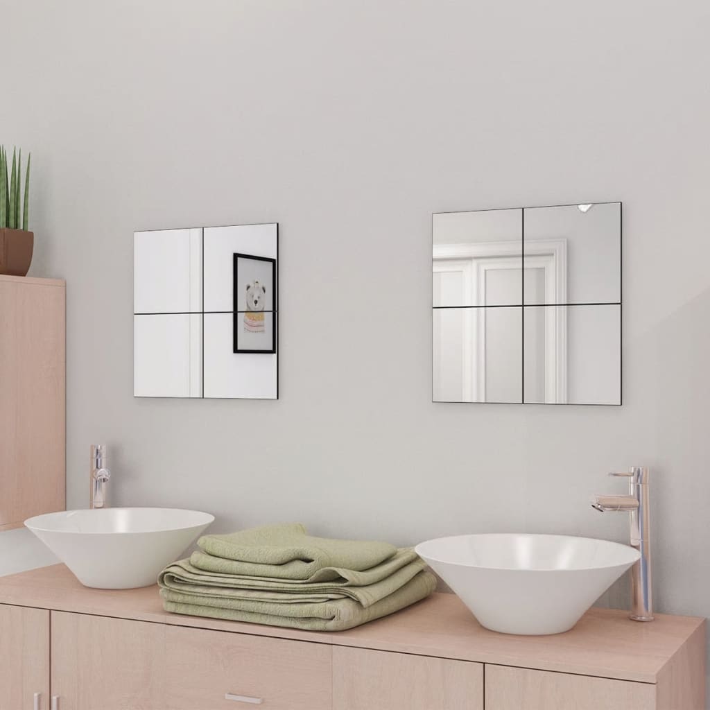 Frameless Mirror Tiles Glass 16 Pcs 20.5 Cm