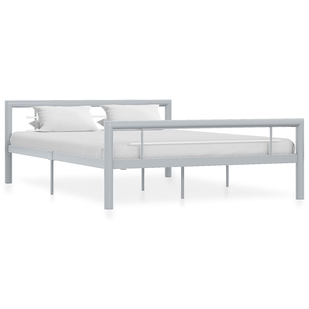 Bed Frame without Mattress Grey and White Metal 160x200 cm