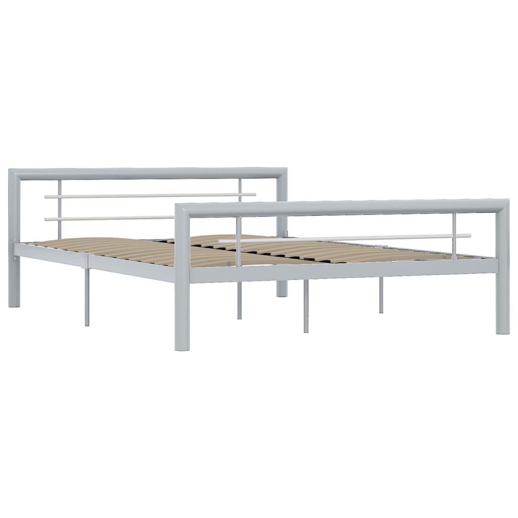 Bed Frame without Mattress Grey and White Metal 160x200 cm