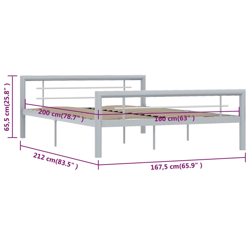 Bed Frame without Mattress Grey and White Metal 160x200 cm
