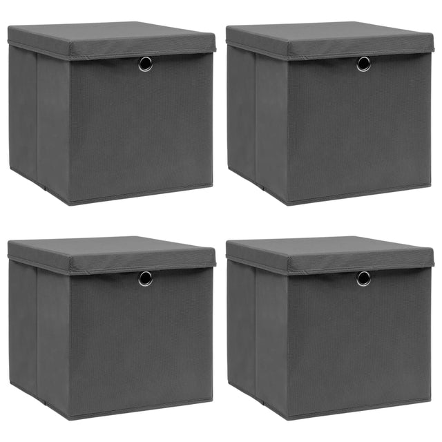 Storage Boxes With Lids 4 Pcs Grey 32X32X32 Cm Fabric