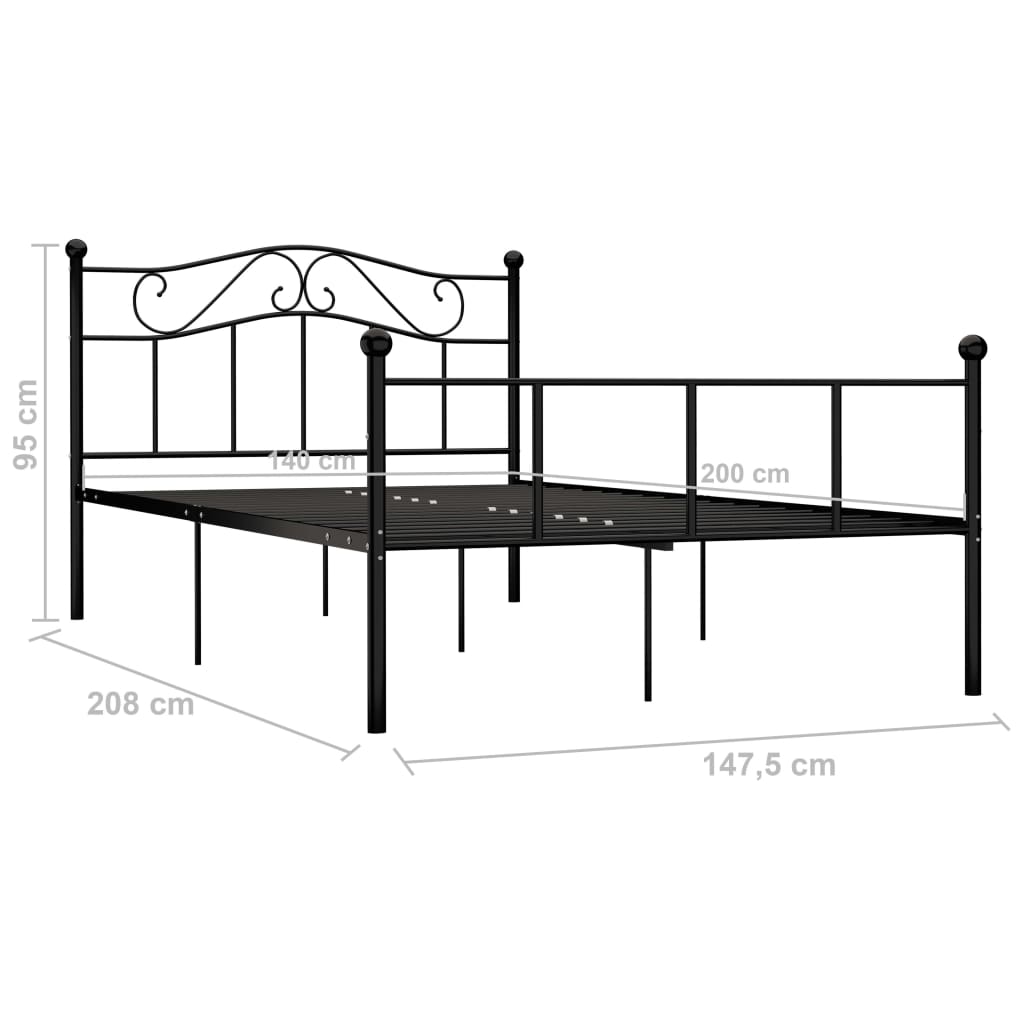 284526  Bed Frame Without Mattress Black Metal 140X200 Cm