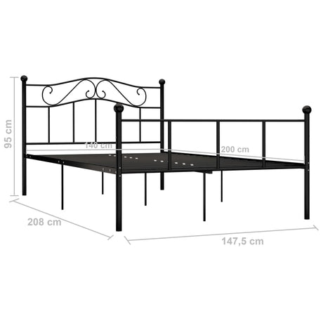 284526  Bed Frame Without Mattress Black Metal 140X200 Cm