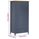 2-Door Wardrobe Hill Grey 89x50x170 cm Solid Pine Wood