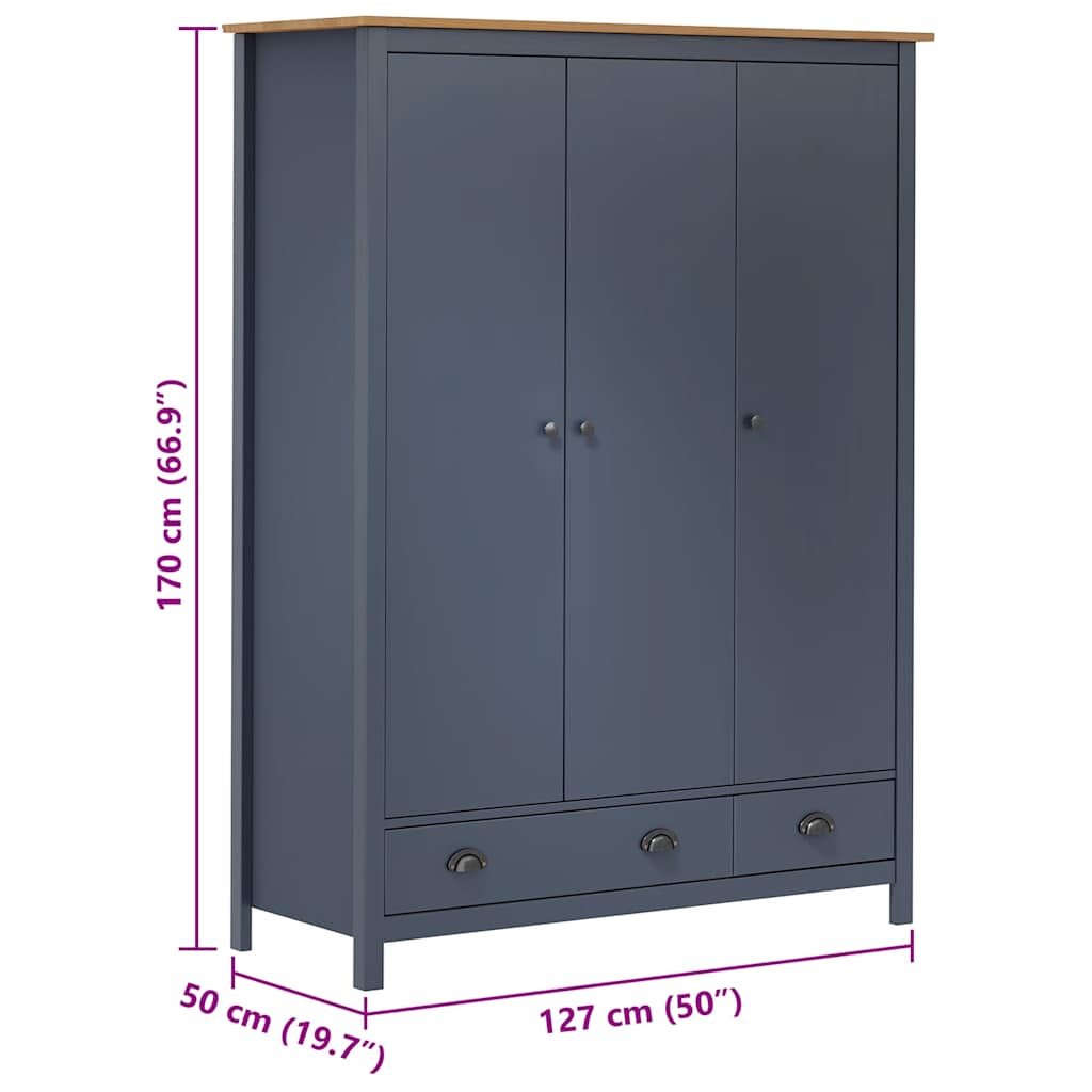 3-Door Wardrobe Hill Grey 127x50x170 cm Solid Pine Wood