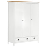 3-Door Wardrobe Hill White 127x50x170 cm Solid Pine Wood