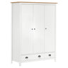 3-Door Wardrobe Hill White 127X50X170 Cm Solid Pine Wood