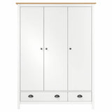 3-Door Wardrobe Hill White 127x50x170 cm Solid Pine Wood