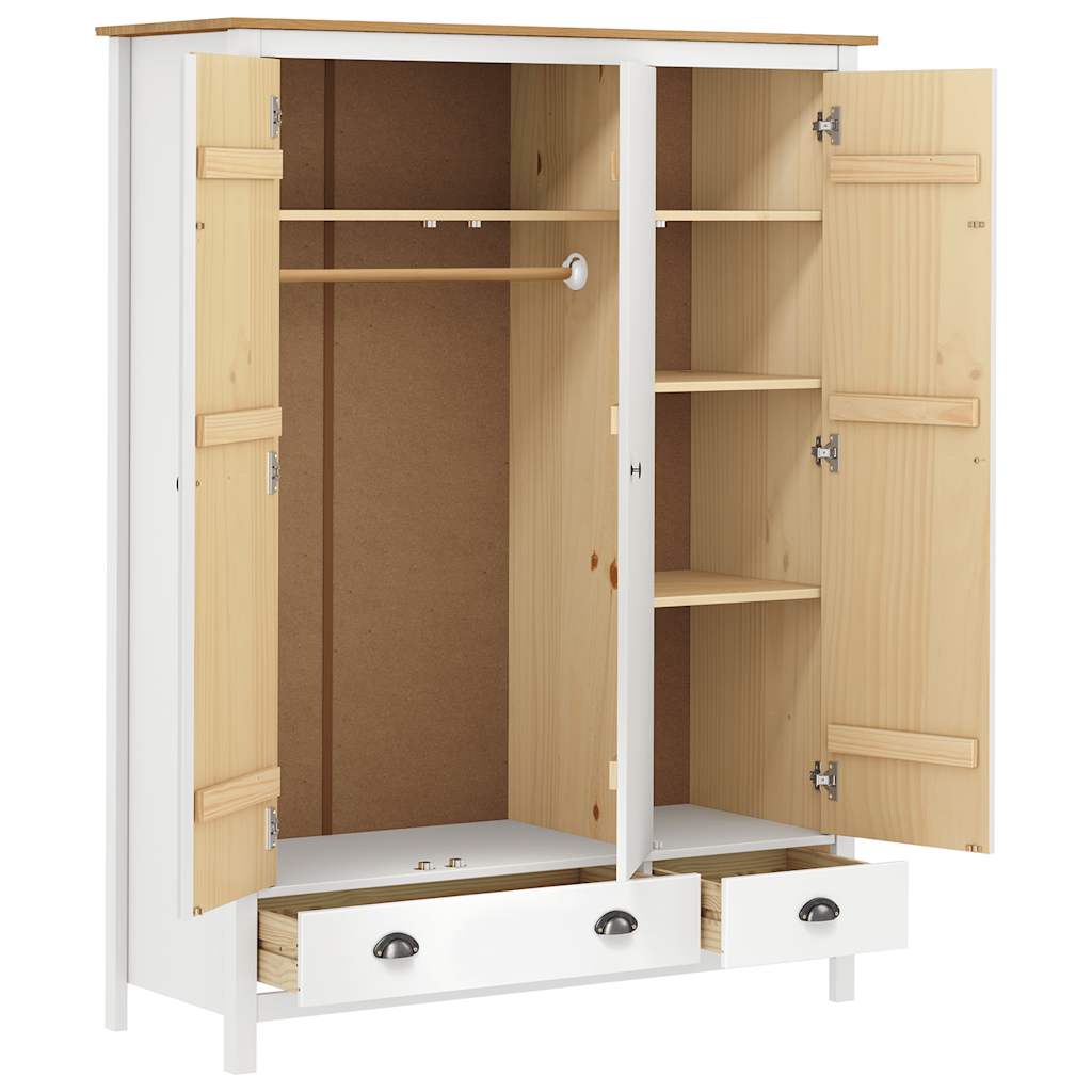 3-Door Wardrobe Hill White 127x50x170 cm Solid Pine Wood