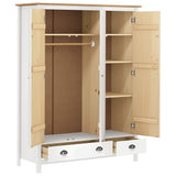 3-Door Wardrobe Hill White 127x50x170 cm Solid Pine Wood