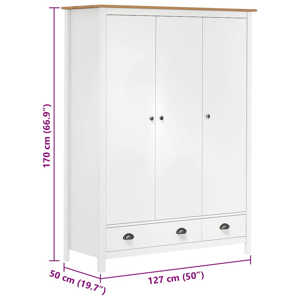 3-Door Wardrobe Hill White 127x50x170 cm Solid Pine Wood