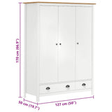 3-Door Wardrobe Hill White 127x50x170 cm Solid Pine Wood