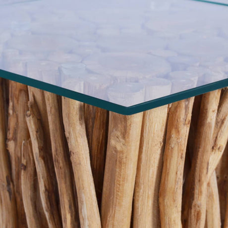 Coffee Table With Glass Top 66X66X40 Cm Solid Teak Wood