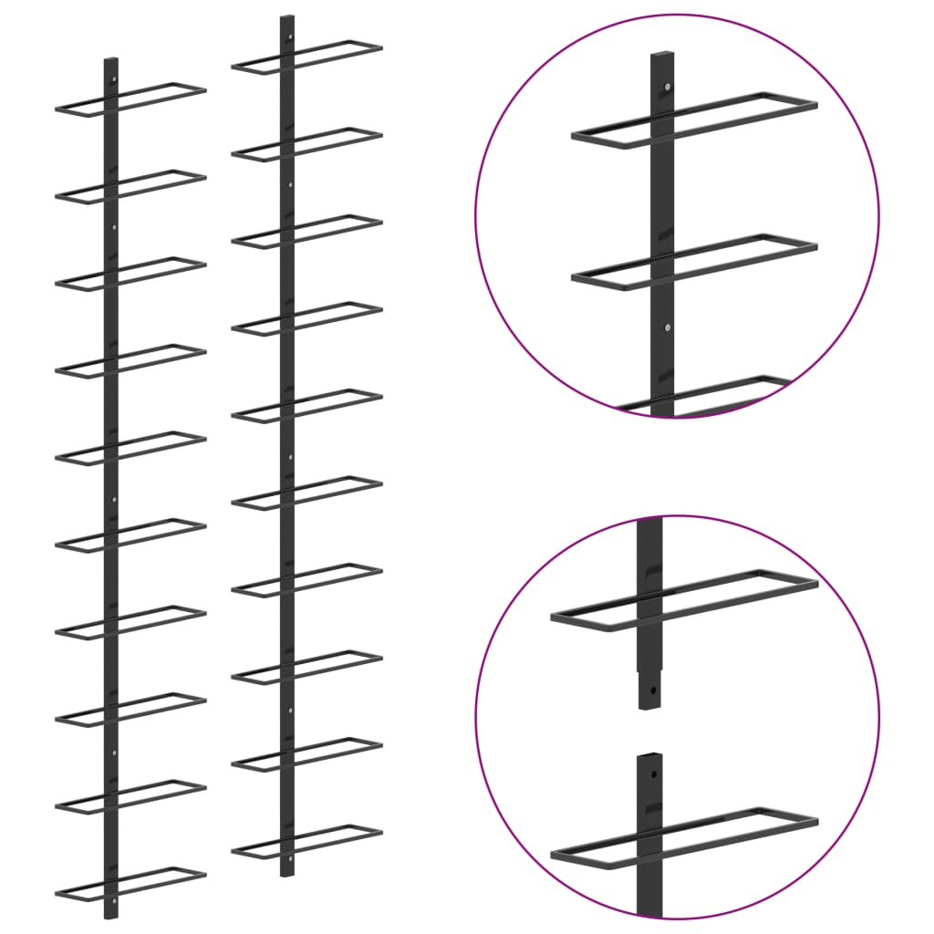 Wall-Mounted Wine Racks For 20 Bottles 2 Pcs Metal