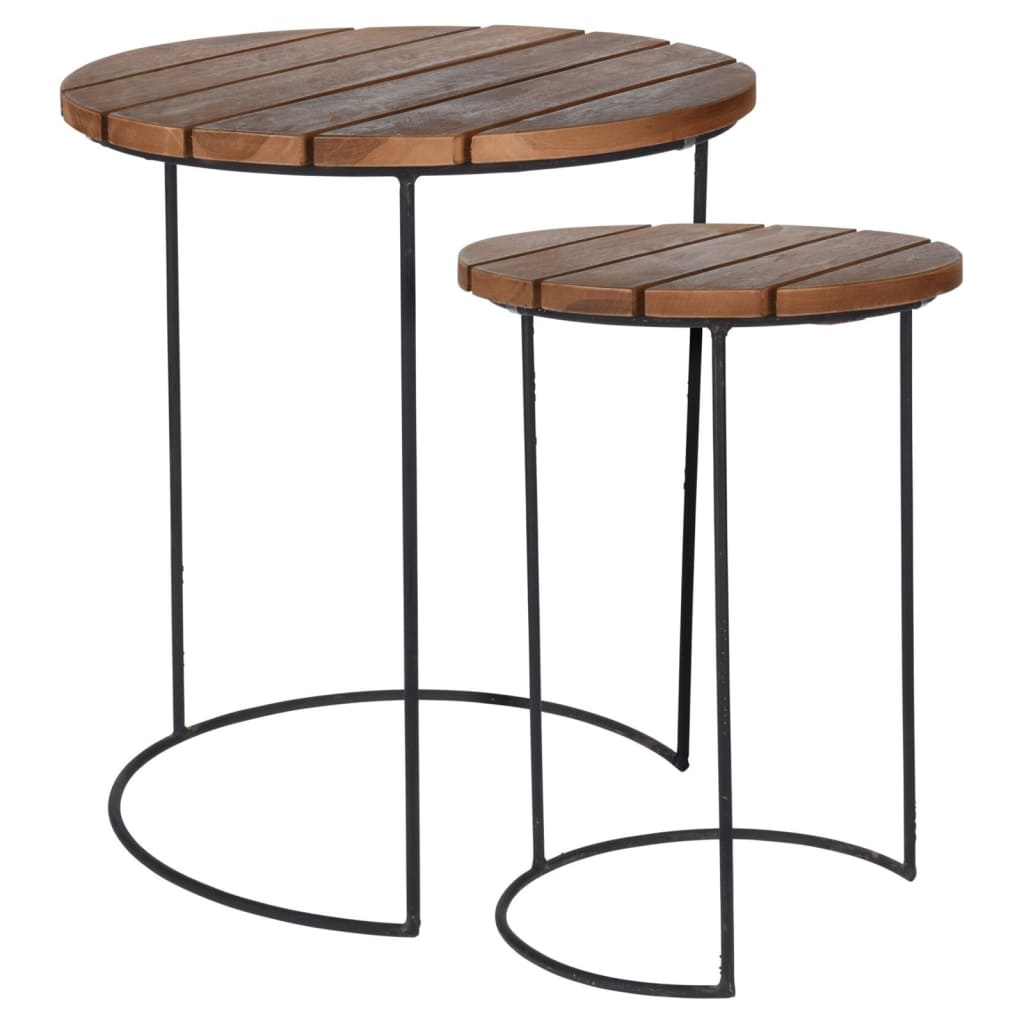 2 Piece Side Table Set Teak Brown