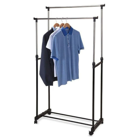 Storage Solutions Clothing Rack Double Hangers With Wheels Adjustable 80X42X(90-160) Cm