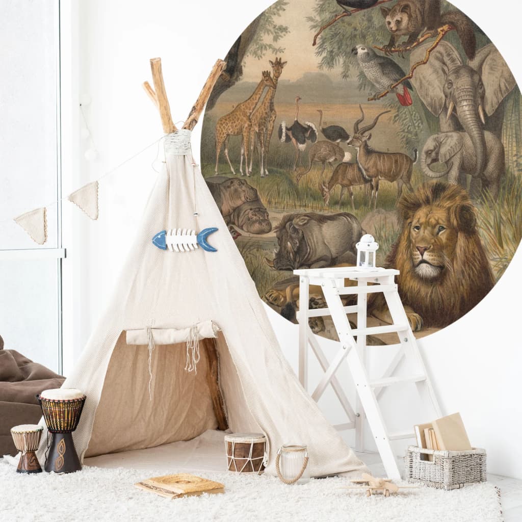 Wallart Wallpaper Circle Animals Of Africa 142.5 Cm