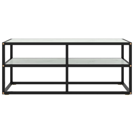 Tv Cabinet Black With Marble Glass 100X40X40 Cm