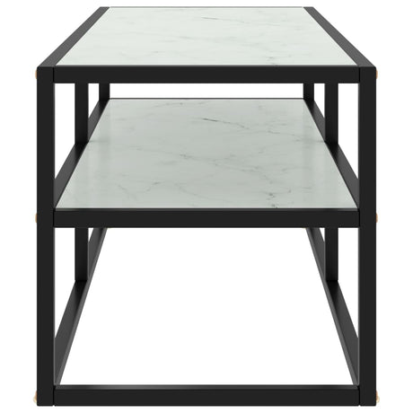Tv Cabinet Black With Marble Glass 100X40X40 Cm