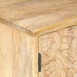 Carved Bedside Cabinet 40X30X50 Cm Solid Mango Wood