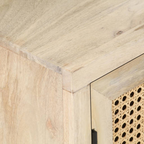 Bedside Cabinet 40X30X50 Cm Solid Mango Wood And Natural Cane