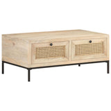Coffee Table 90X50X37 Cm Solid Mango Wood And Natural Cane