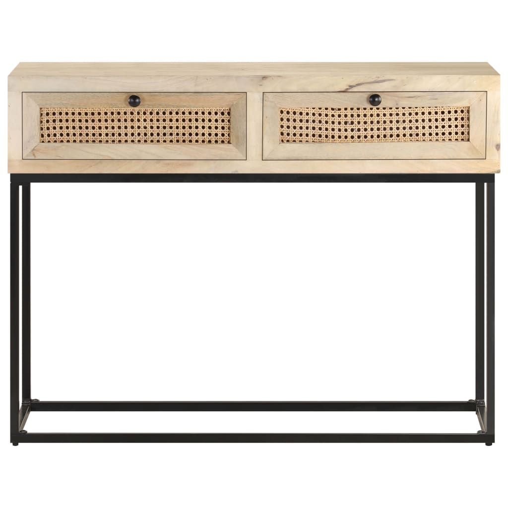 Console Table 100X35X76 Cm Solid Mango Wood And Natural Cane