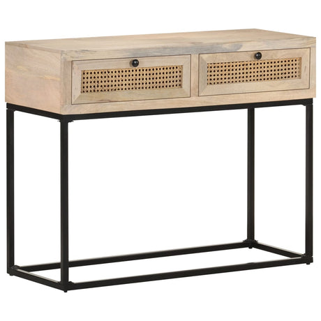 Console Table 100X35X76 Cm Solid Mango Wood And Natural Cane
