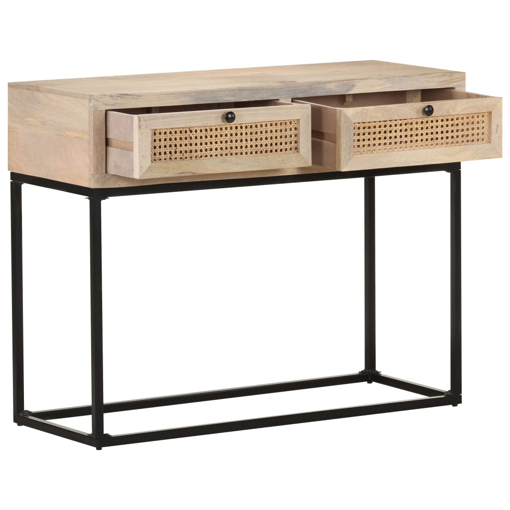 Console Table 100X35X76 Cm Solid Mango Wood And Natural Cane