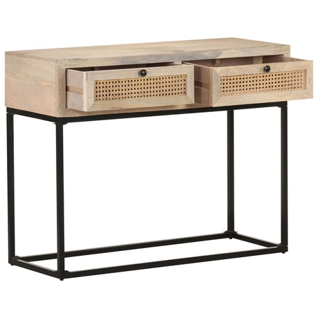 Console Table 100X35X76 Cm Solid Mango Wood And Natural Cane