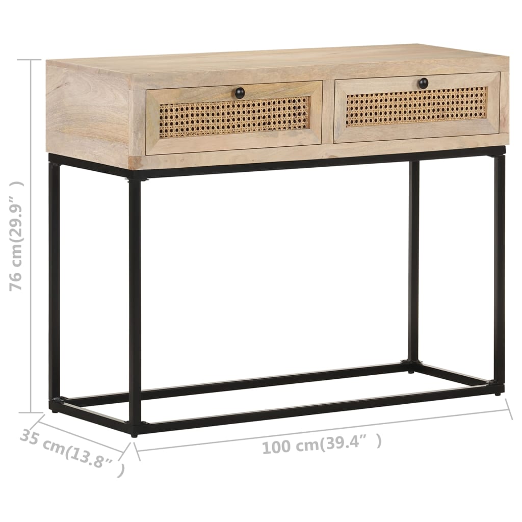 Console Table 100X35X76 Cm Solid Mango Wood And Natural Cane