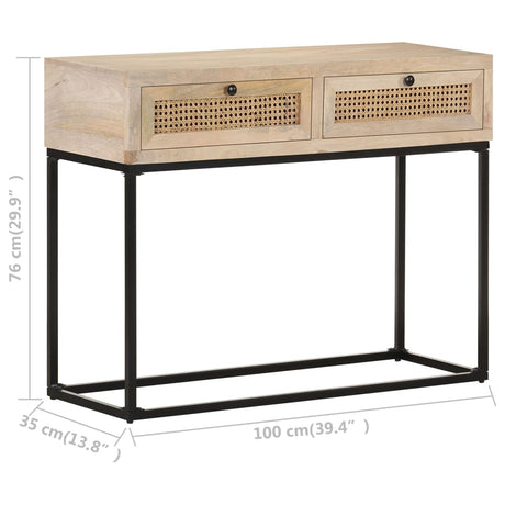 Console Table 100X35X76 Cm Solid Mango Wood And Natural Cane