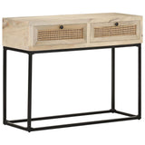 Console Table 100X35X76 Cm Solid Mango Wood And Natural Cane