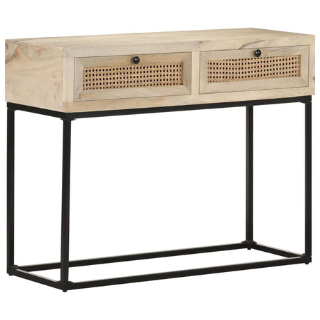 Console Table 100X35X76 Cm Solid Mango Wood And Natural Cane
