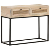 Console Table 100X35X76 Cm Solid Mango Wood And Natural Cane