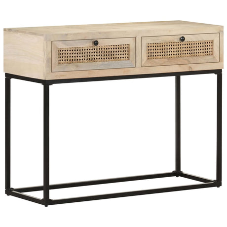 Console Table 100X35X76 Cm Solid Mango Wood And Natural Cane