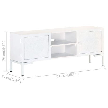 Tv Cabinet White 115X30X46 Cm Solid Mango Wood