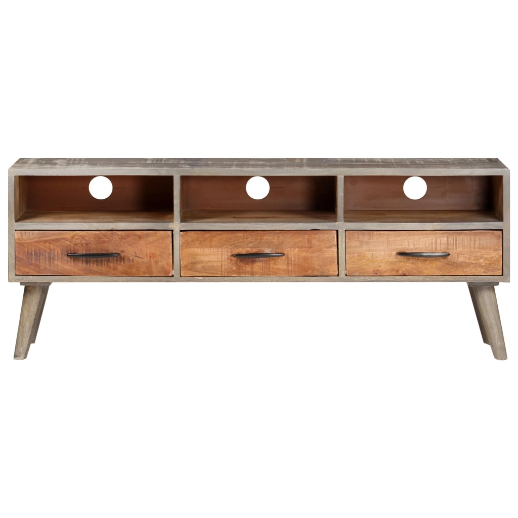 Tv Cabinet Grey 130X35X51 Cm Solid Rough Mango Wood