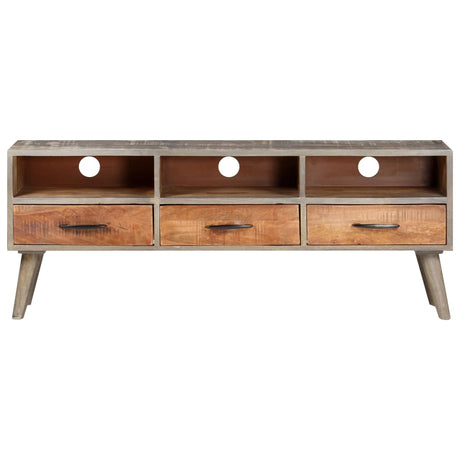 Tv Cabinet Grey 130X35X51 Cm Solid Rough Mango Wood